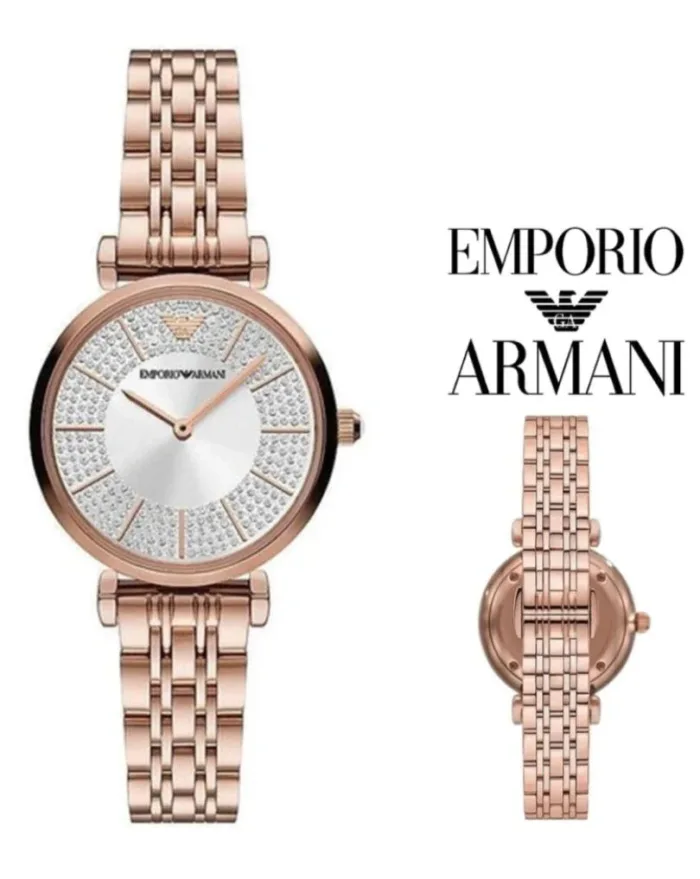 Emporio Armani Gianni T-Bar Crystals Silver Dial Rose Gold Steel Strap Watch For Women - AR11446 - Image 6